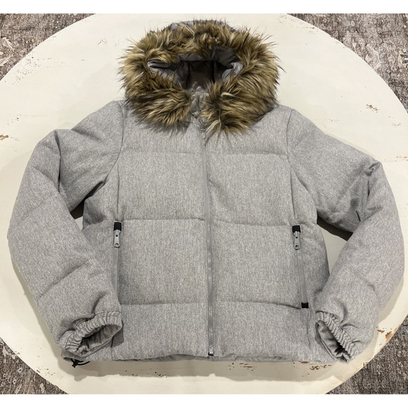 Gap Puffer Jacket Women Large Gray Long Sleeve Full Zip Down Winter Wool Cotton - Picture 2 of 16